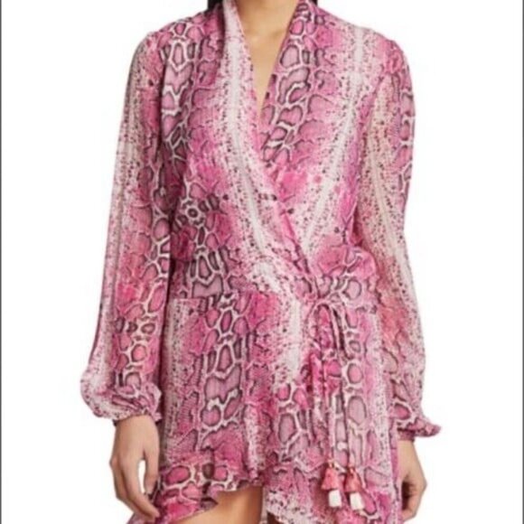 Rocco Sand NWT Lexi Pink Snake Print Wrap Dress Size S - Picture 1 of 12